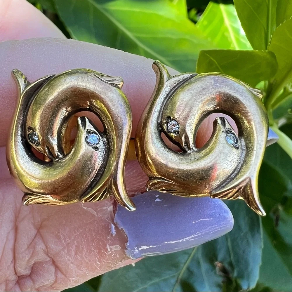 Vintage Gold Filled Diamond Fish Cufflinks